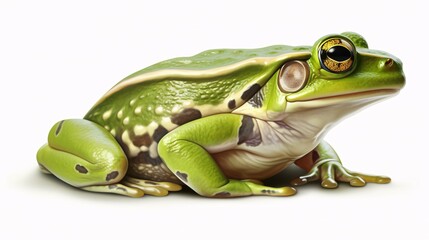 Obraz premium Realistic illustration of green frog on a white background