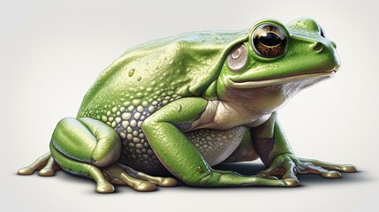 Obraz premium Realistic illustration of green frog on a white background