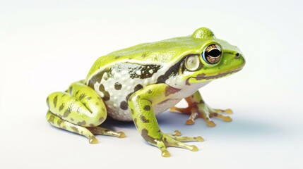 Obraz premium Realistic illustration of green frog on a white background