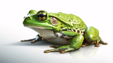 Realistic illustration of green frog on a white background