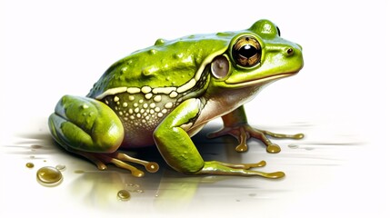 Obraz premium Realistic illustration of green frog on a white background