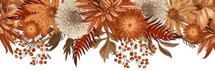 Autumn floral border digitally painted illustration - 623655867