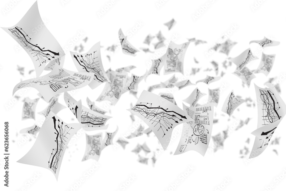 Aufkleber digital png illustration of floating documents with charts and diagrams on transparent background