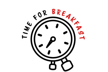 Digital png illustration of time for breakfast text on transparent background