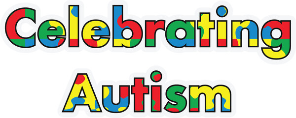 Digital png illustration of celebrating autism text on transparent background