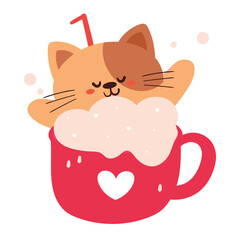 cartoon cat inside cute dessert. cute animal and dessert cartoon for kids sticker