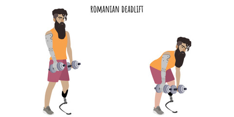 Man with a prosthetic leg and hand doing deadlift