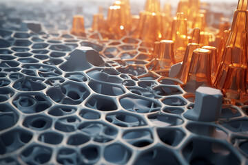 Fototapeta premium Science, technology and graphic resources concept. Abstract and futuristic looking nanomaterial background surface with copy space. Generative AI