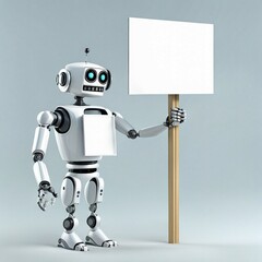 robot holding a blank sign