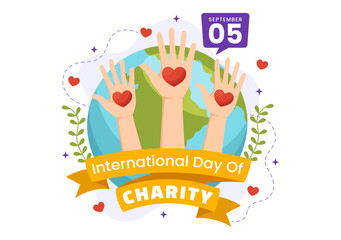 International Day of Charity Vector Illustration on 5 September with Donation Package Love Concept Background in Flat Cartoon Hand Drawn Templates