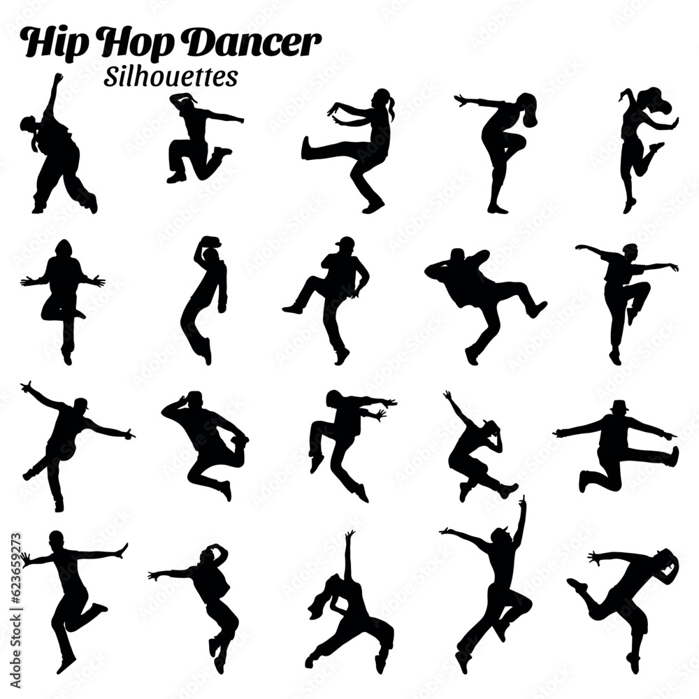 Wall mural Hip hop dancer silhouette vector illustration set