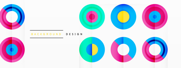 Eye-catching background of colorful circles of equal size arranged in abstract pattern. Circle boasts unique tone or hue, creating rainbow effect. Design has upbeat, contemporary feel