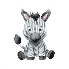 Fototapeta na wymiar cute baby zebra watercolor illustration clipart