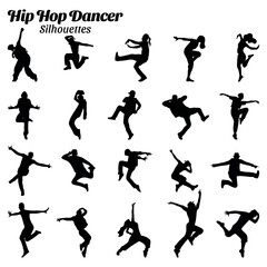 Hip hop dancer silhouette vector illustration set