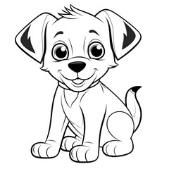 Fototapeta premium Coloring page outline of cartoon smiling cute little dog transparent background