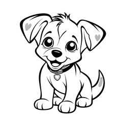 Coloring page outline of cartoon smiling cute little dog transparent background