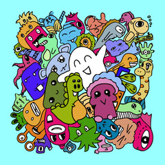 Naklejka premium Doodle art vector. Colorful cute vector character for design, greeting card, and illustration on a t-shirt.