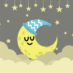 A cute nighttime theme background for children, suitable for fabric motifs, blankets, pillows, and others