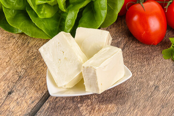 Greek traditional Feta cheese in the plate