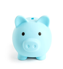 Blue piggy bank isolated on white background