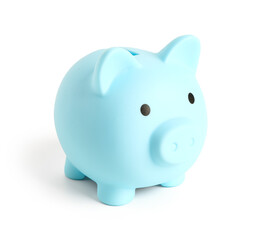 Blue piggy bank isolated on white background