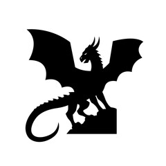 Logo silhouette of a dragon sitting on a stone.