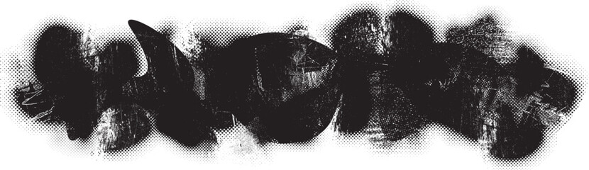 Glitch distorted grange shape . Noise grungy logo . Trendy defect error shapes . Glitched frame .Grunge textured . Distressed effect .Vector shapes with a halftone dots screen print texture.