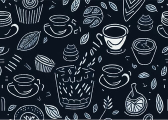 Coffee pattern doodle sketching style