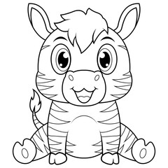 Cute baby zebra cartoon line art