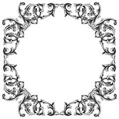 Border and Frame with baroque style. Ornament elements for your design. Black and white color. Floral engraving decoration for postcards or invitations for social media.