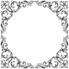 Border and Frame with baroque style. Ornament elements for your design. Black and white color. Floral engraving decoration for postcards or invitations for social media.
