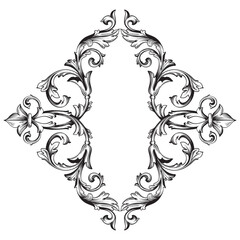 Border and Frame with baroque style. Ornament elements for your design. Black and white color. Floral engraving decoration for postcards or invitations for social media.