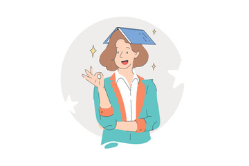 Female student balancing books on head