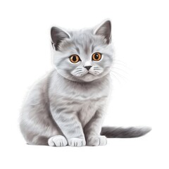  a drawing of a grey cat with orange eyes sitting on a white background with a white background and a black and white cat with orange eyes.  generative ai