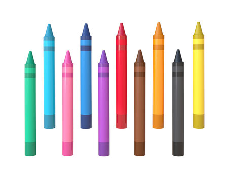 3D Rendering Crayon Colors Isolated On Transparent Background, PNG File Add