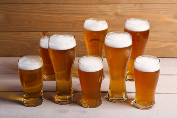 Glasses of cold beer on table. Oktoberfest celebration