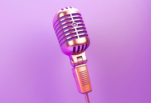 Purple retro microphone on pink background