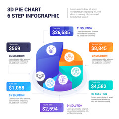 3D Pie Chart 6 Step Infographic