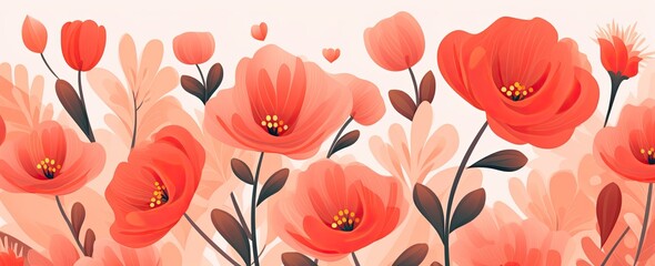 red flowers and foliage colorful pattern spring summer background