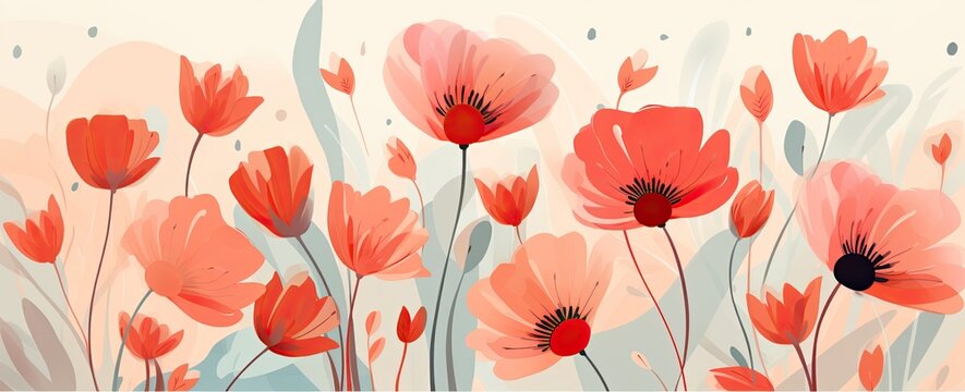 red flowers and foliage colorful pattern spring summer background © EnelEva