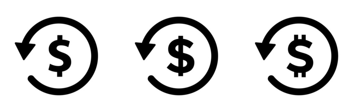  Chargeback vector flat icons. Return money vector signs