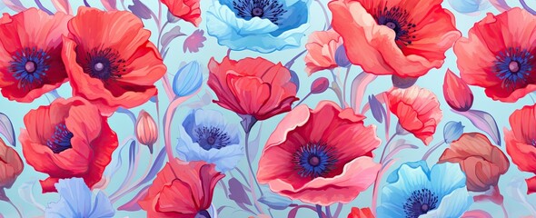 red pink flowers and foliage colorful pattern spring summer background