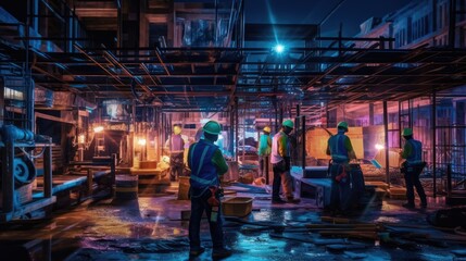 Fototapeta na wymiar A nighttime background to a construction site