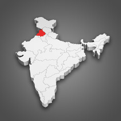 Punjab state location within India map. 3D Illustration