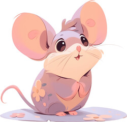 A mouse with a pink flowered mouse on its back sits on a white surface.