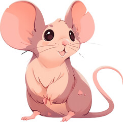 A mouse with a pink tail sits on a grid.