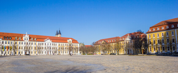 Panorama of the dom square with historic buildings in Magdeburg, Germany