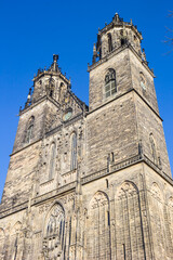 Fototapeta na wymiar Towers of the historic Dom church in Magdeburg, Germany