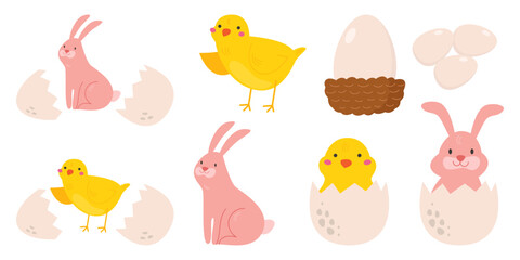 Chicken And Eggs Easter Day Rabbit Illustration