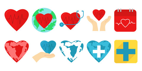 Set of Hearts World Health Day Illustration